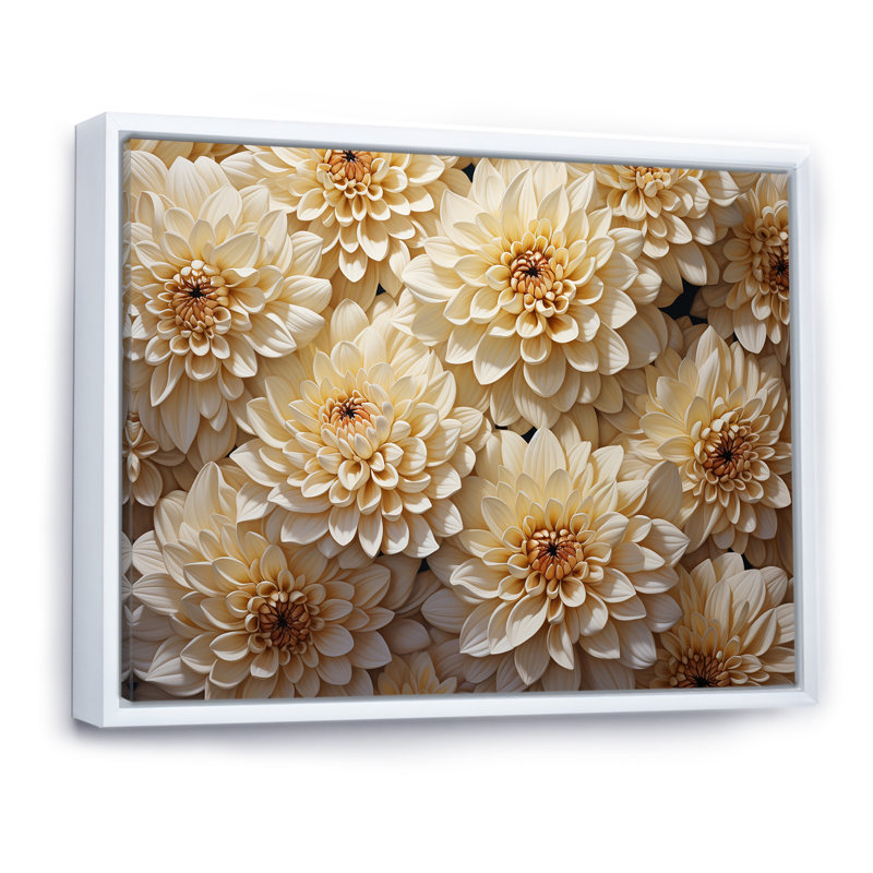 «White Minimalisme Chrysanthemums», mosaïque sur toile, 24" H x 32" W, Cadre flottant blanc