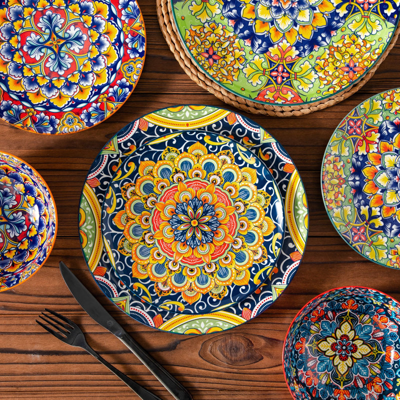 12 Piece Boho Chic Dinnerware Set For 4, Blue bohemia