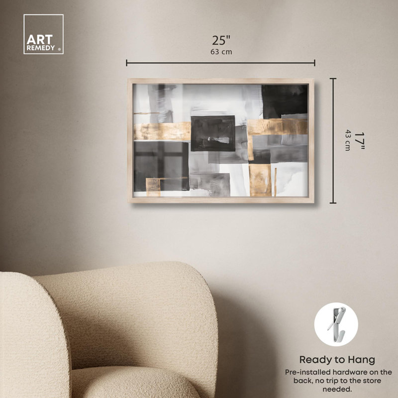«Graphite and Glimmer I Shadowbox Print» par Art Remedy, H 17 po x l 25 po, Crème, crème