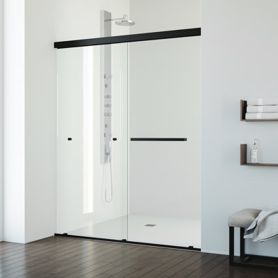 VIGO Satro E-Class 52"–60" W x 74" H Semi-Frameless Double Sliding Shower Door in Matte Black with Clear Tempered Glass