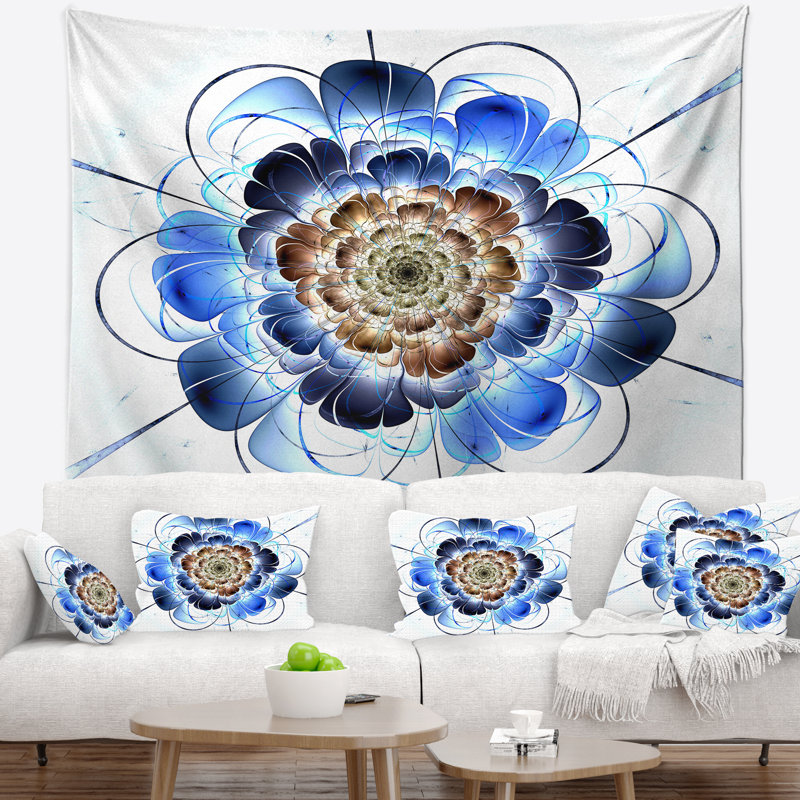 Tapisserie de fleur de fractale bleue foncée Floral, H 32 po x l 39 po