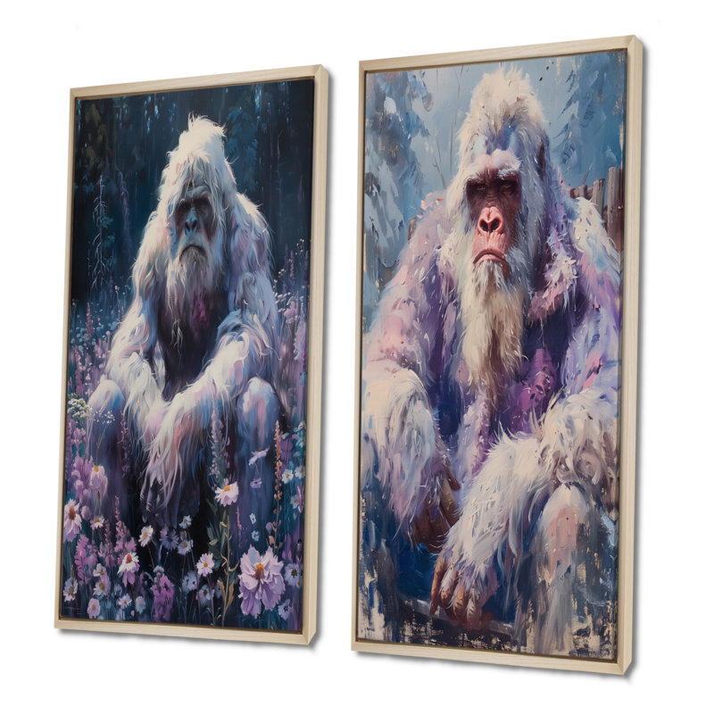 Ensemble de 2 pièces d'art mural rose et gris Sasquatch Sanctuary I - Bigfoot, H 28 po x l 24 po, Impression encadrée, Érable
