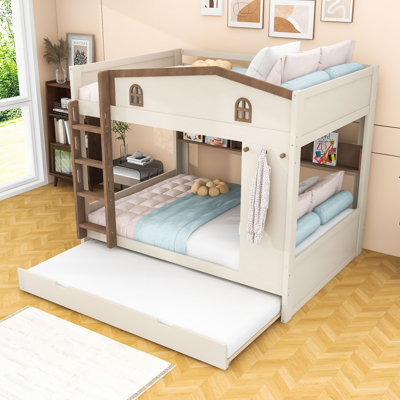 Bunk Bed with Trundle and Storage Shelves