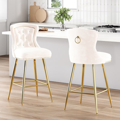 2 tabourets de bar en velours avec pieds en métal et velours pour club, cuisine, pieds et bar à hauteur réglable, café