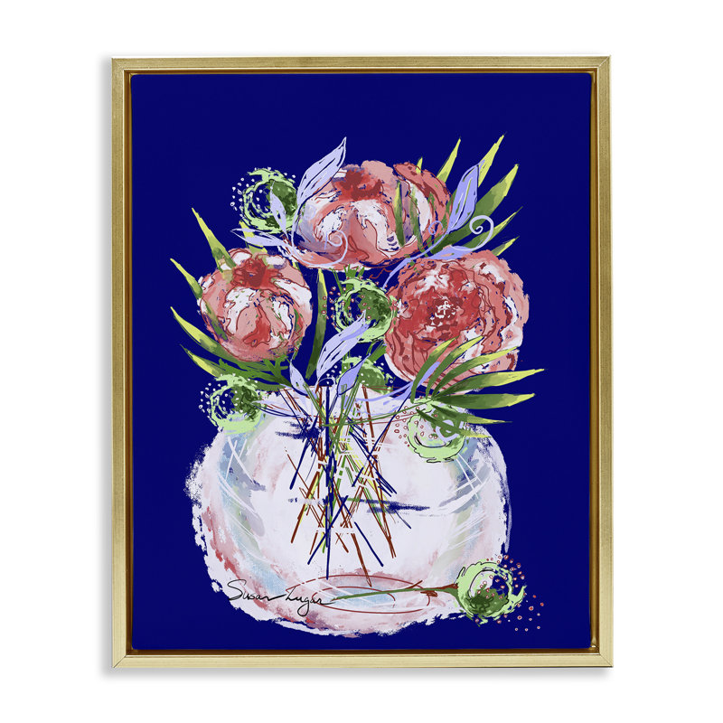 Cadre flottant Florals In Milk Glass, design par Susan Lugar, H 31 po x l 25 po, Cadre flottant métallique doré