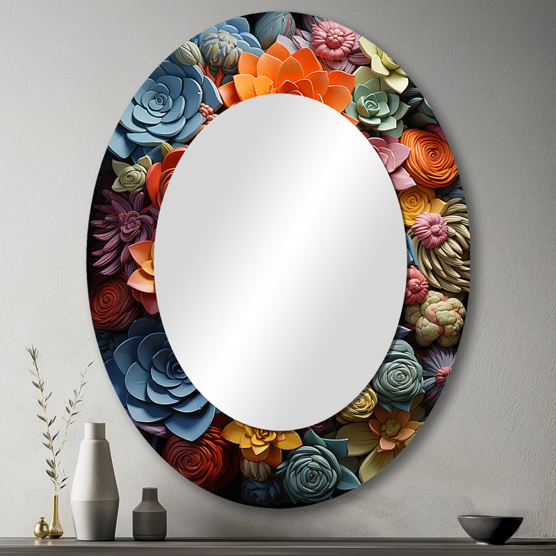 Colorful Succulents Natures Resilience - Miroir décoratif floral ovale sur métal, 43" x 33"
