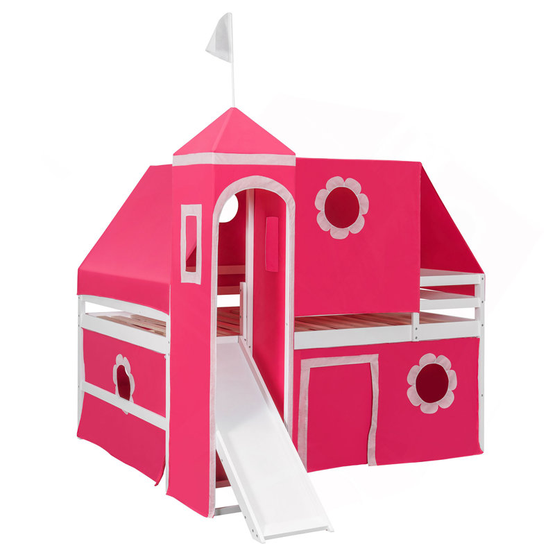 Lit mezzanine avec tente coulissante et tour, Lit double, Rose