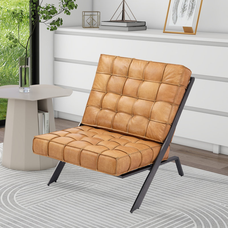 Zamire 25.4'' Wide Genuine Leather Lounge Chair, Orange