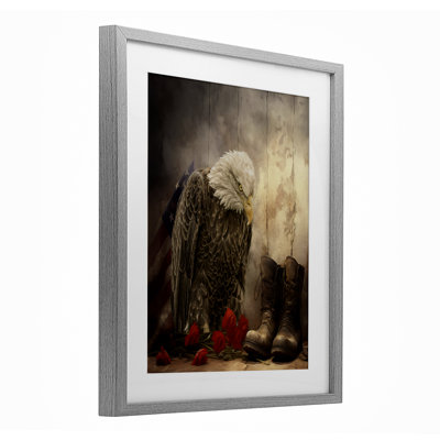Solemn Memory Eagle & Roses Framed Print Under Glass, design by Kelley Parker