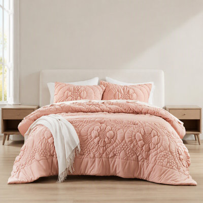 3-Piece King Comforter Set,Pink