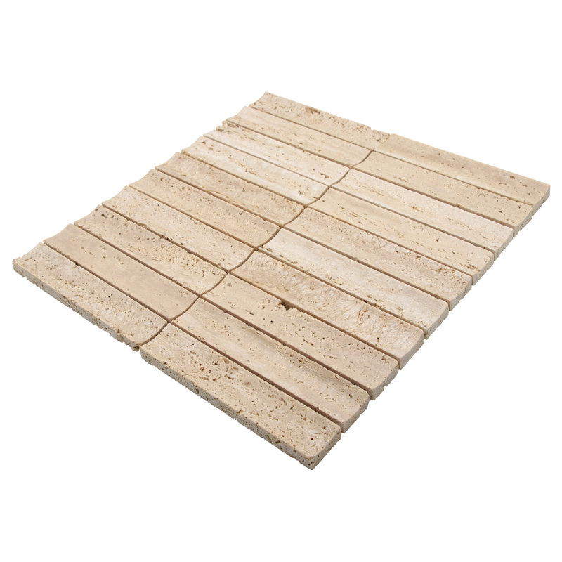12.52" x 11.89" Honed Fluted Natural Marble Wall Mosaic Tile, Travertine