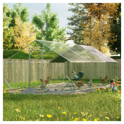 Grand poulailler de 10 pi x 20 pi avec couvercle imperméable et résistant aux rayons UV, cage de volaille en métal galvanisé robuste pour la basse-cour