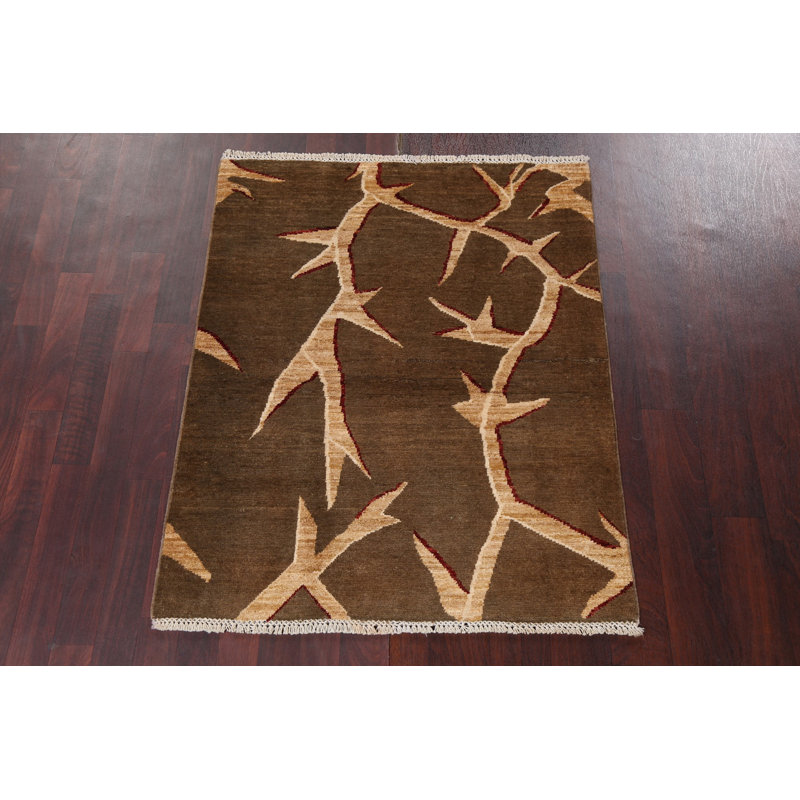 Tapis contemporain en laine Gabbeh Kashkoli noué à la main 3 x 4