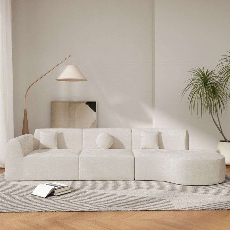 Canapé modulaire incurvé moderne de 140 po, Beige