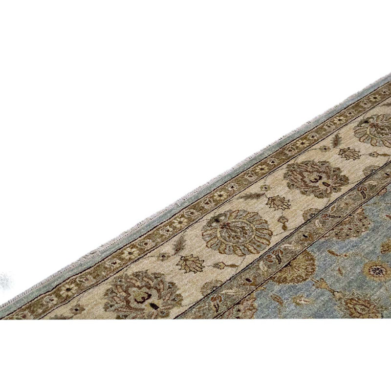Tapis oriental en laine noué à la main bleu clair / beige / brun