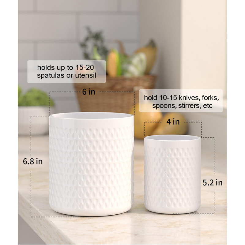 Porte-ustensiles de cuisine en céramique, grand porte-spatule, porte-ustensiles de cuisine de 6,8 pouces pour comptoir de cuisine, décor de cuisine de ferme pour cuillères à couverts 2 pièces