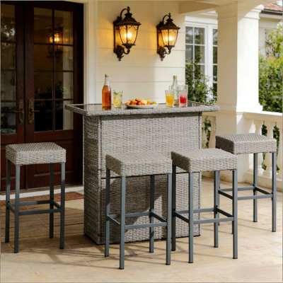 Outdoor Table And Chairs,5 Piece Rattan Bar Set,Conversation Table And Chairs Set