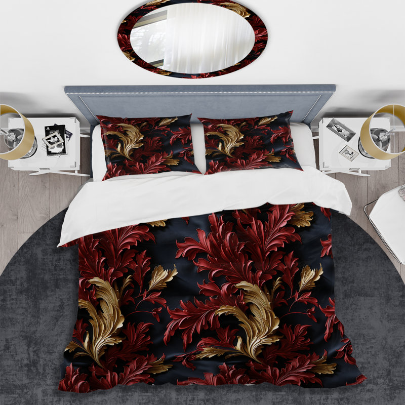 Ensemble de housse de couette Opulent Baroque Scrolls Victorian, Housse de couette pour grand lit et 2 taies décor