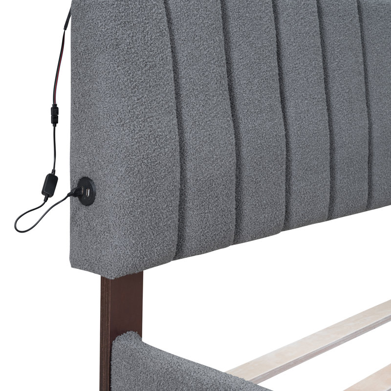 Lit plateforme tapissier, Gris, Grand lit