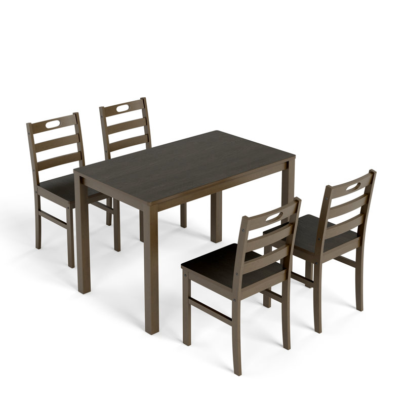 Ensemble de table de salle à manger 5 pièces à hauteur de comptoir, ensembles de salle à manger en bois massif peu encombrants avec 4 chaises à dossier en lattes