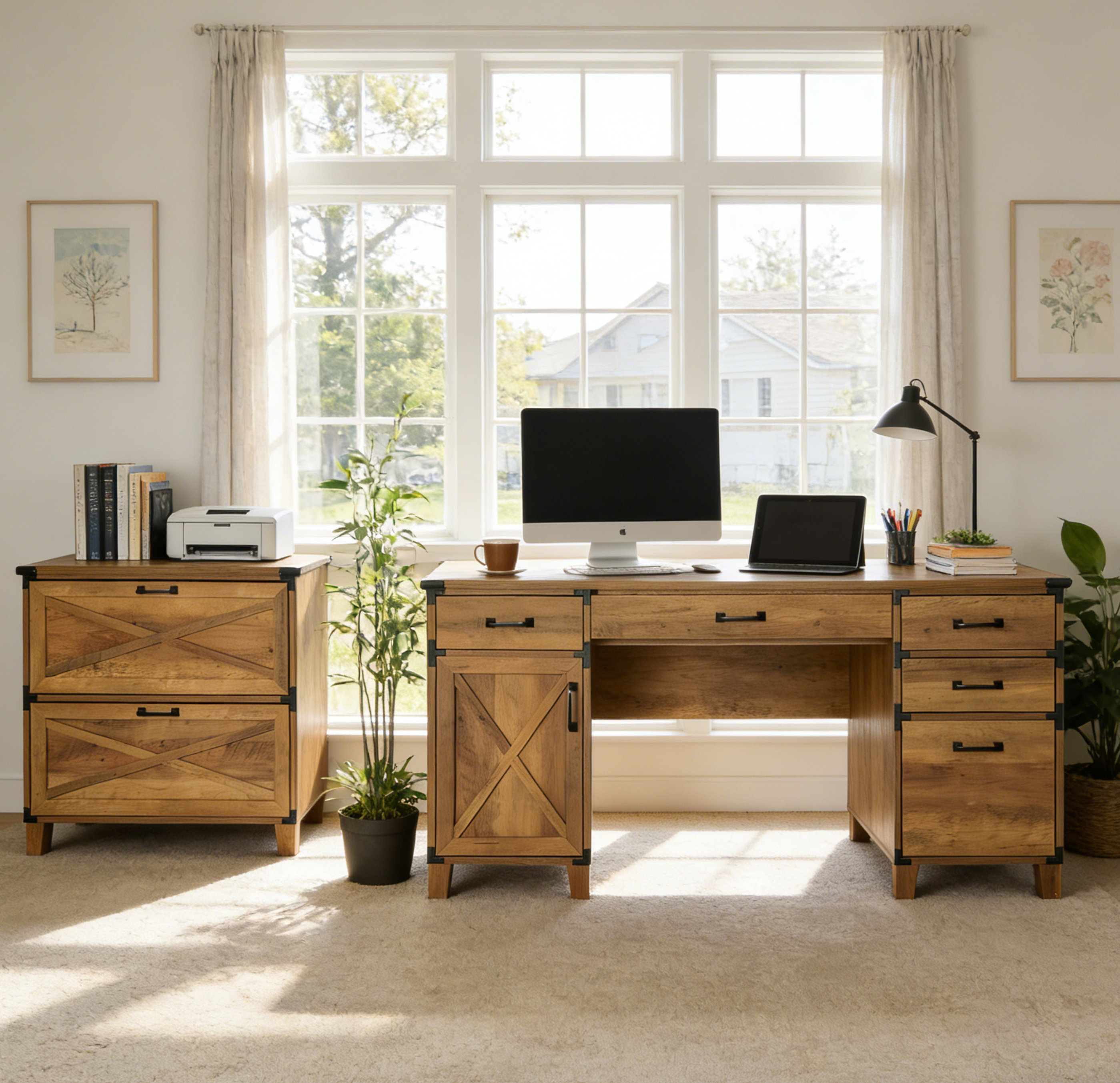Office Decatur Set Chino Velvet 3 Piece Wood Executive Writing Desk Office Set - Rustic ...