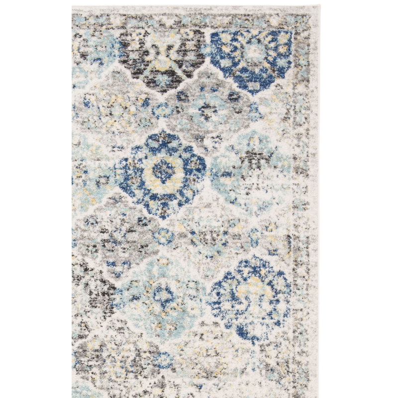 Tapis oriental ivoire / turquoise Felty, Carré 6 pi 7 po