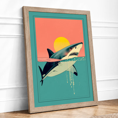 Shark at Sunrise Art Deco - Framed Print