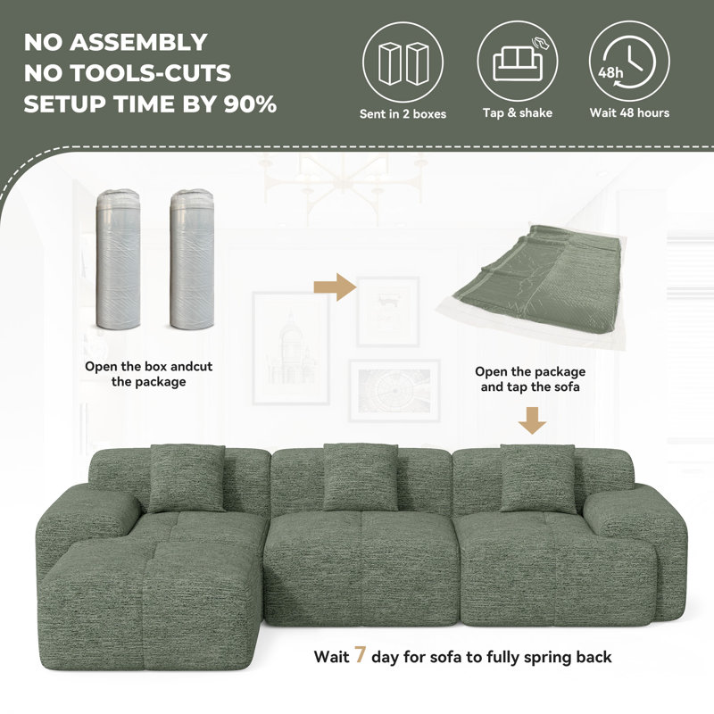 Boneless 122" Modern L Shaped Modular Sectional Sofa, Boneless Couches for Living Room with Ottoman,4 Seater Convertible Cloud Couch Sofa Set, No Assembly Required