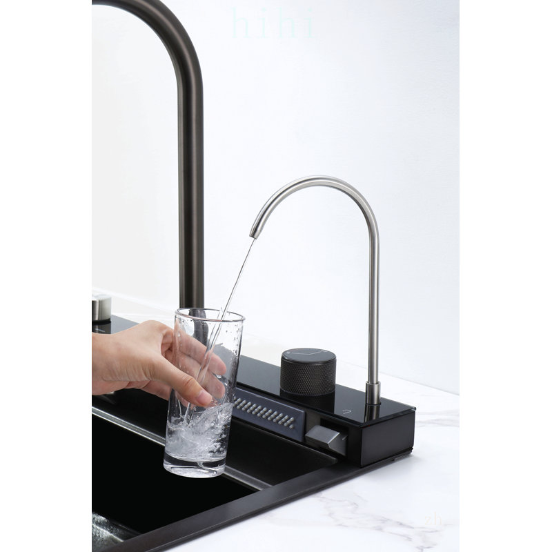 Pull-out Faucet Single Bowl Sink with Digital Display and Multiple Water Modes for Efficient Kitchen Use