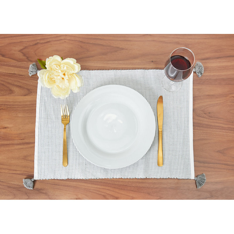 Gray Striped Fabric Rectangle Placemat Set of 6