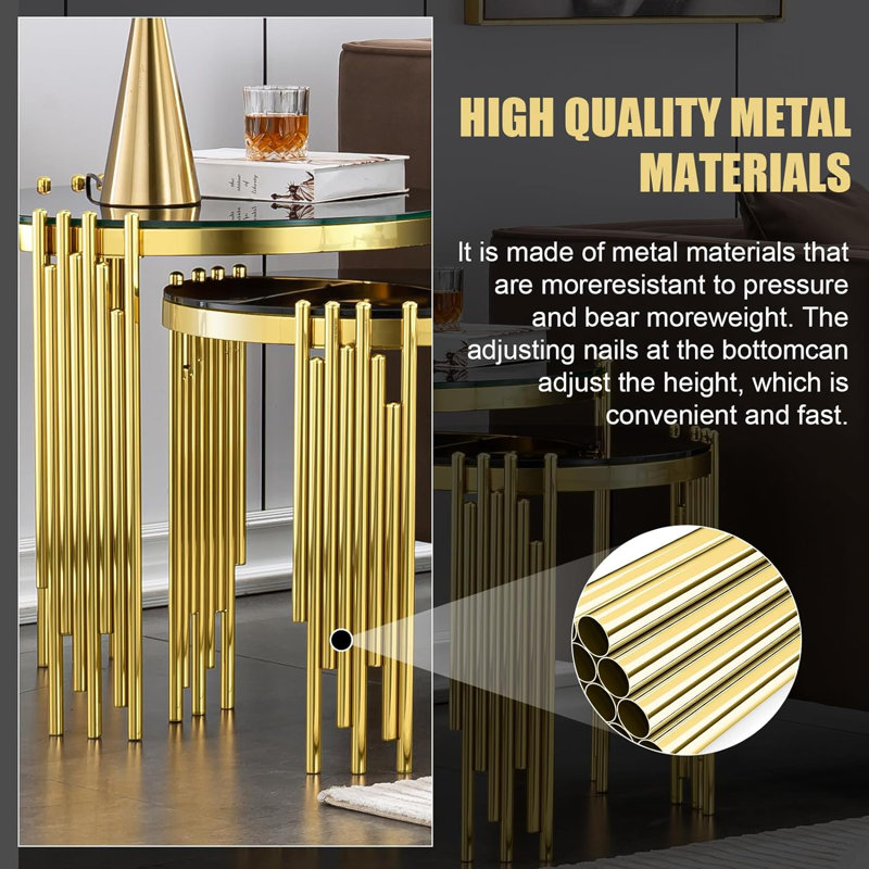 Yiting Glass Top Nesting Tables, Black, Gold
