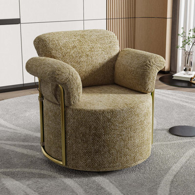 360 Degree Rotating Barrel Swivel Accent Sofa Chair With Fluffy Upholstery,  For Comfortable Reading And Relaxing In Diverse Spaces