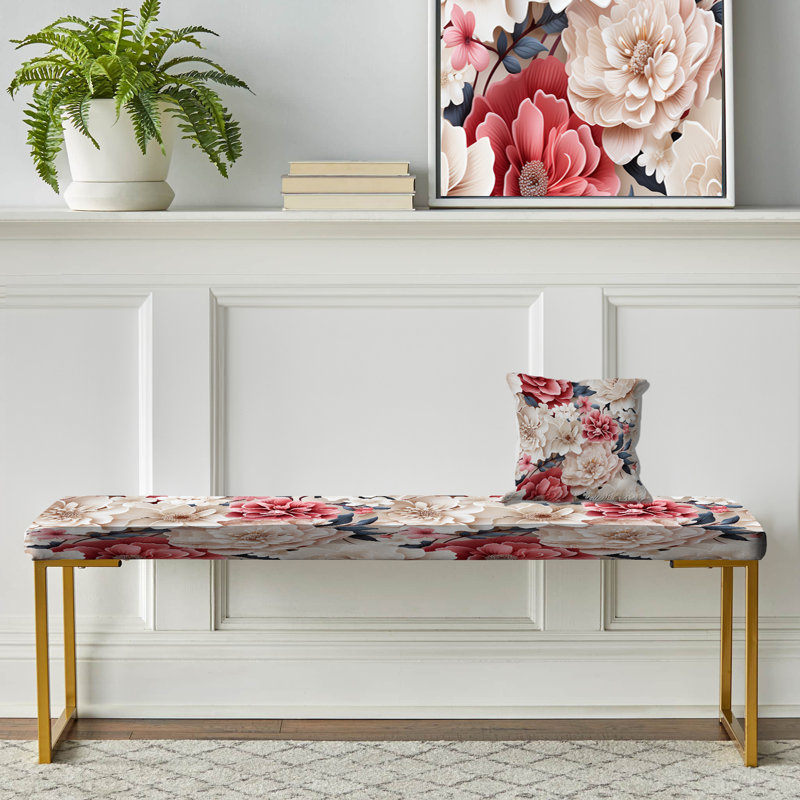 Pink And White Romantic Lace Whispers Flowers IV - Floral Upholstered Gold Bench
