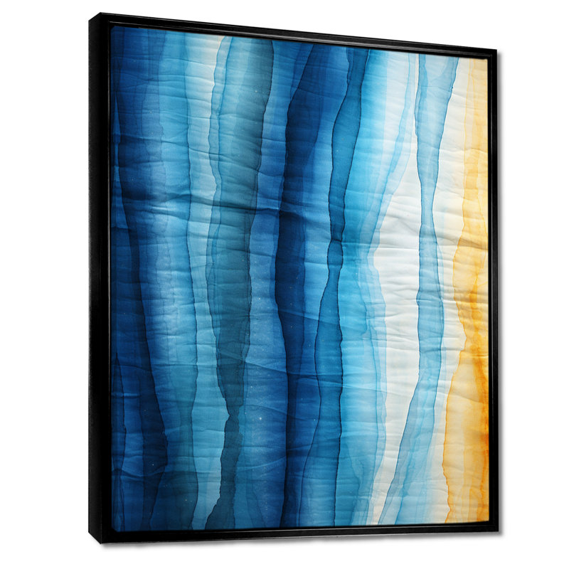 «Ocean Waves At The Beach Linen Blue», reproduction d'art abstrait, Toile avec cadre flottant noir