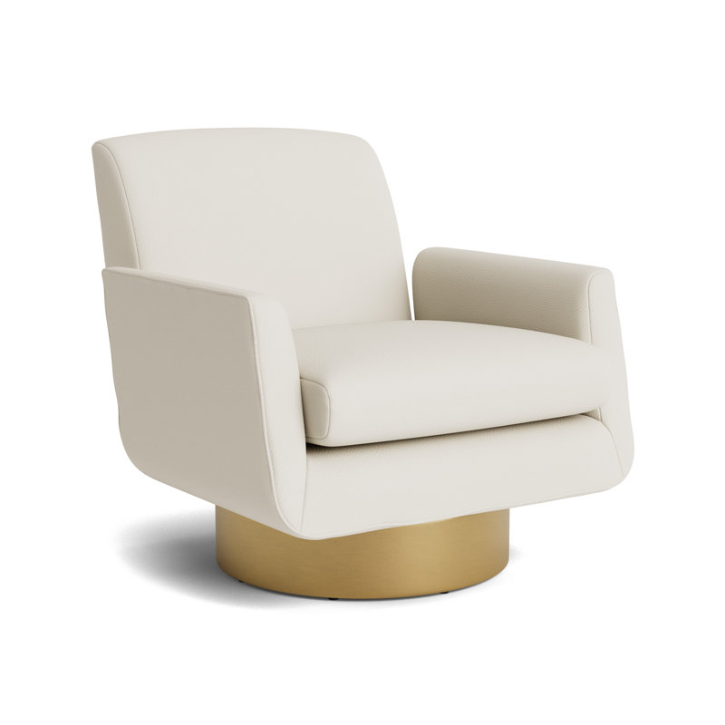 Supernova Full Swivel Leather Chair, Greenwich Performance Leather - Cream, Brushed Brass