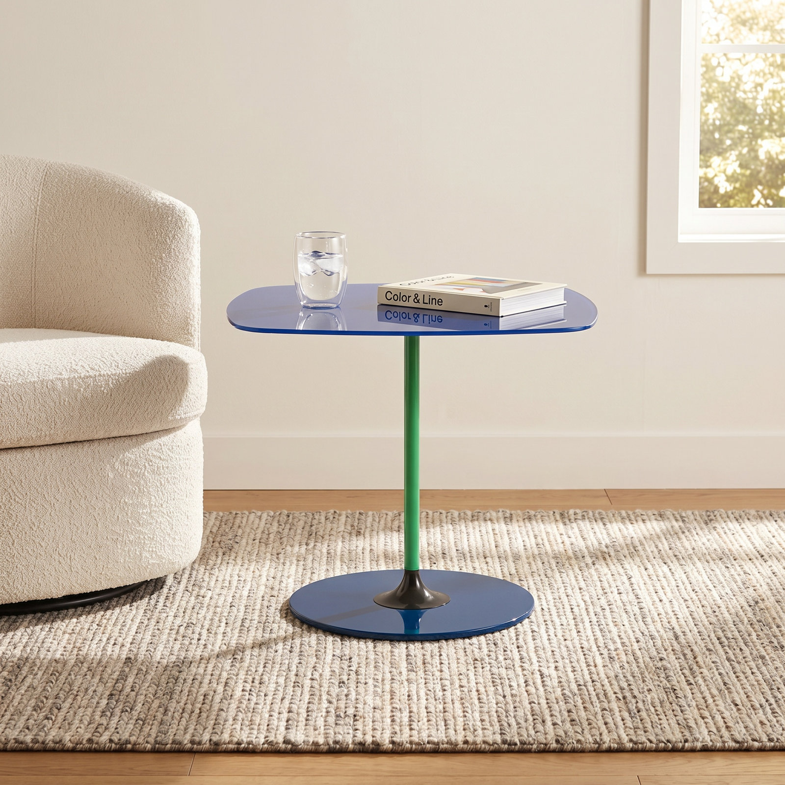 Thierry Glass End Table, 15.75 " H x 19.66 " W x 19.66 " D, Blue