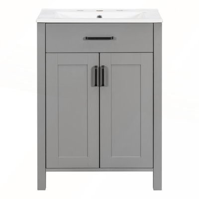Meuble-lavabo moderne de 48 pouces avec lavabo en céramique, portes à fermeture en douceur, tiroir rabattable et tablettes de porte à double couche pour un rangement élégant