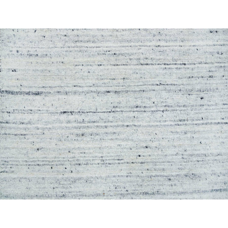 2'5"x15'9" Ivory Modern Striae Wool Hand Loomed Runner Oriental Rug F489EC8293834CA4BAA86ED7C0220FAA