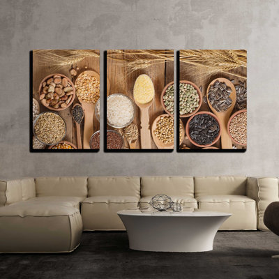 Cereal Grains Seeds Beans on Wooden Background Modern Wall Decor