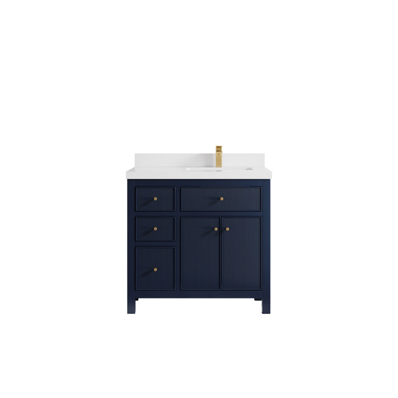 Sonoma 36'' Single Bathroom Vanity with Quartz Top, White, Dark Forest Green