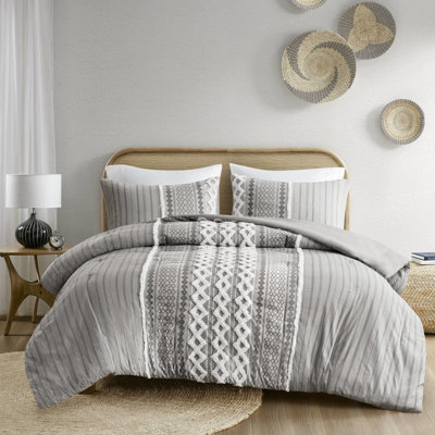 Édredon très grand / très grand gris, 100% coton avec chenille, motif, rembourrage, 2 taies décoratives assorties, très grand chenille, imprimé gris, ouverture à chevauchement