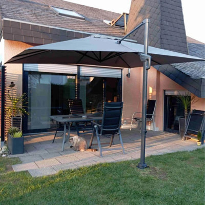 132'' x 108'' Rectangular Cantilever Dark Grey Umbrella with Fade Resistance Recycled Fabric and 360-degree Rotation