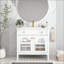 Lavabo de salle de bain de style Mid-Century avec verre à motif et bande lumineuse à capteur de mouvement, lavabo de salle de bain autoportant Farmhouse avec rangement, meuble-lavabo haut de gamme (robinet non inclus)-632656077