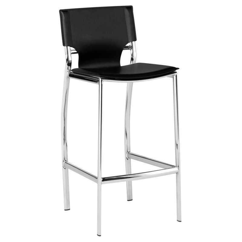 Tabouret de bar 29 po Quetcy, coussiné, similicuir gris, métal chromé, Tabouret de comptoir (siège d'une hauteur de 25 p