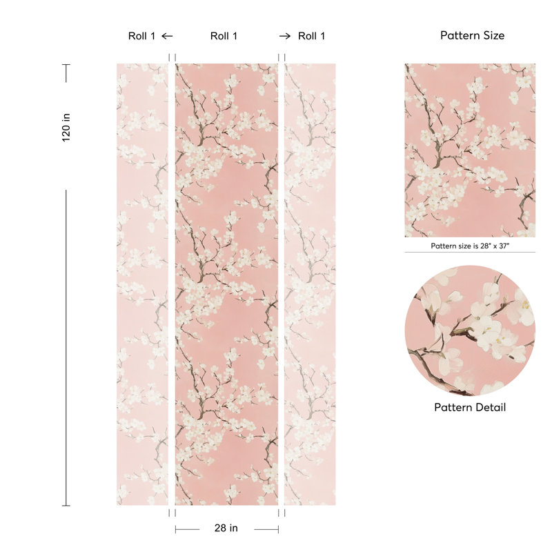 Papier peint fleur de cerisier rose | Élégante murale florale élégante | Rouleau pelez et collez