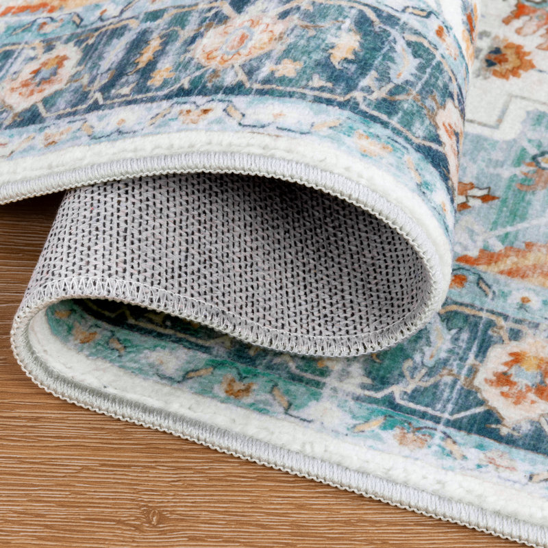 Machine Washable Kitchen Mat with Non-Slip Backing (Set of 3), Blue