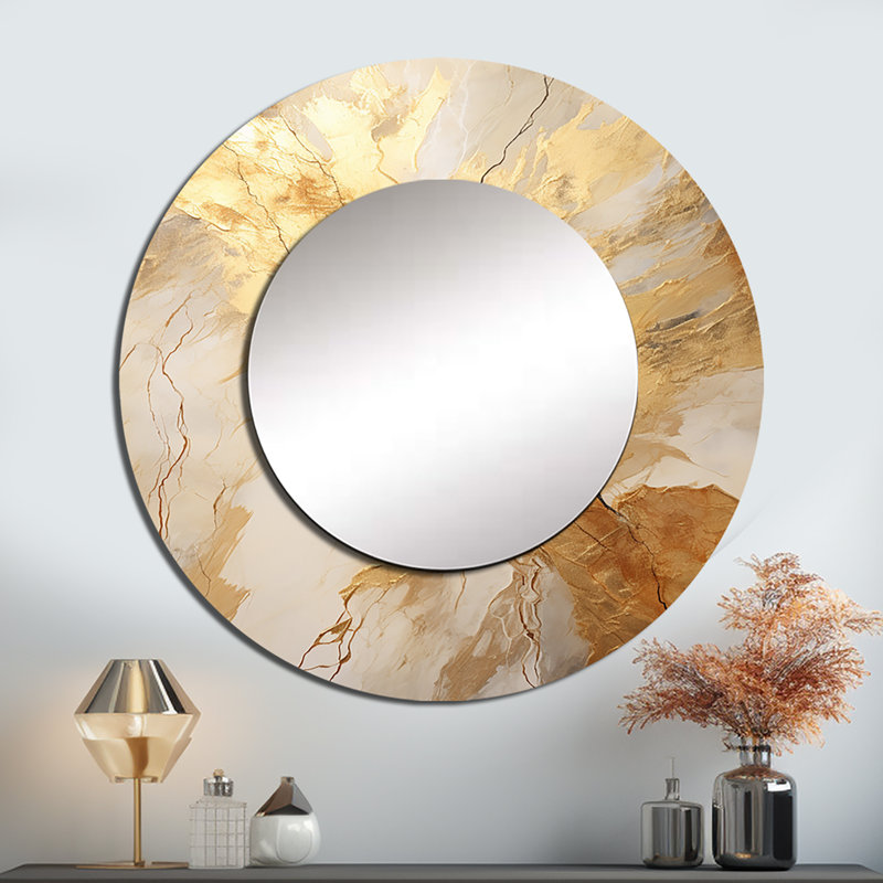 Rouvin beige et or marbre clair - formes abstraites miroir mural, 23 po x 23 po