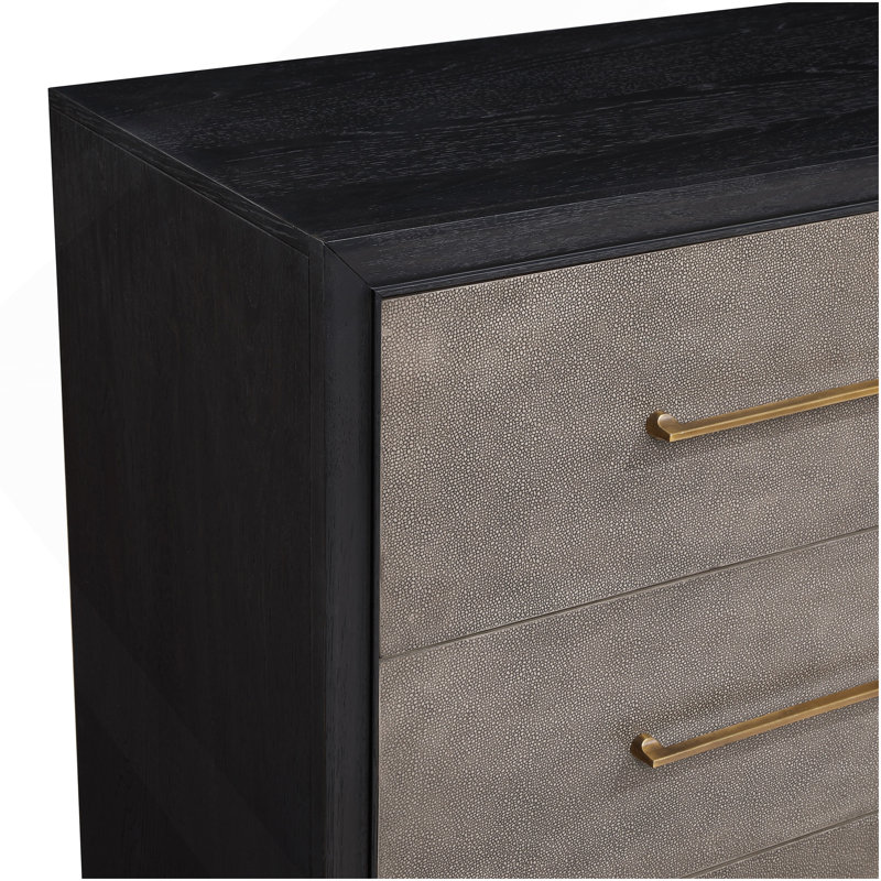 1Pc Contemporary Dark Wood Finish Brushed Gold Hardware Tapered Legs Five-Drawers Tall Chest Wooden