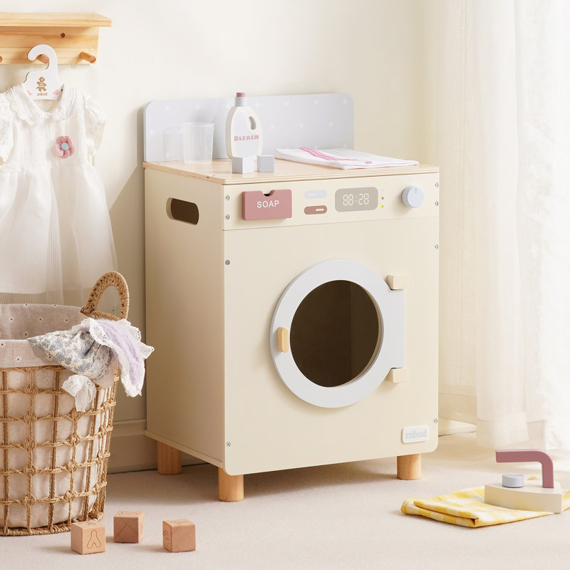 Pretend Washing Machine for Kids, Realistic Washing Machine Toy with Spinning Drum, Interactive Controls, Accessories Included