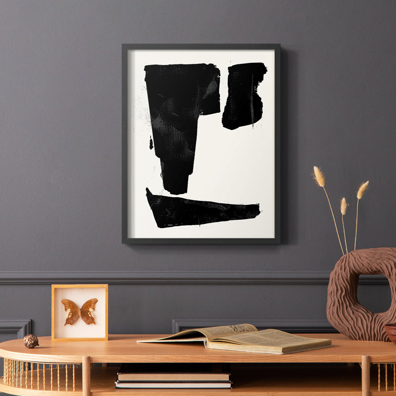 Triple bloc imprimé I, reproduction encadrée - bois massif, Noir, H 28 po x l 22 po